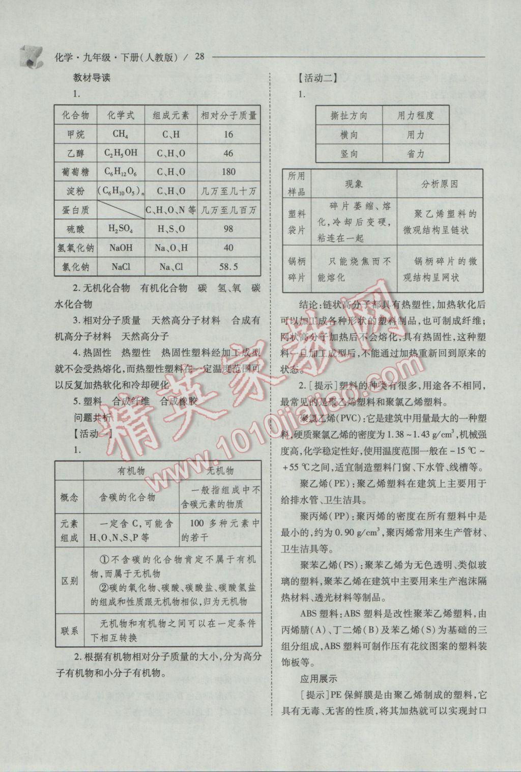 2017年新课程问题解决导学方案九年级化学下册人教版 参考答案第28页