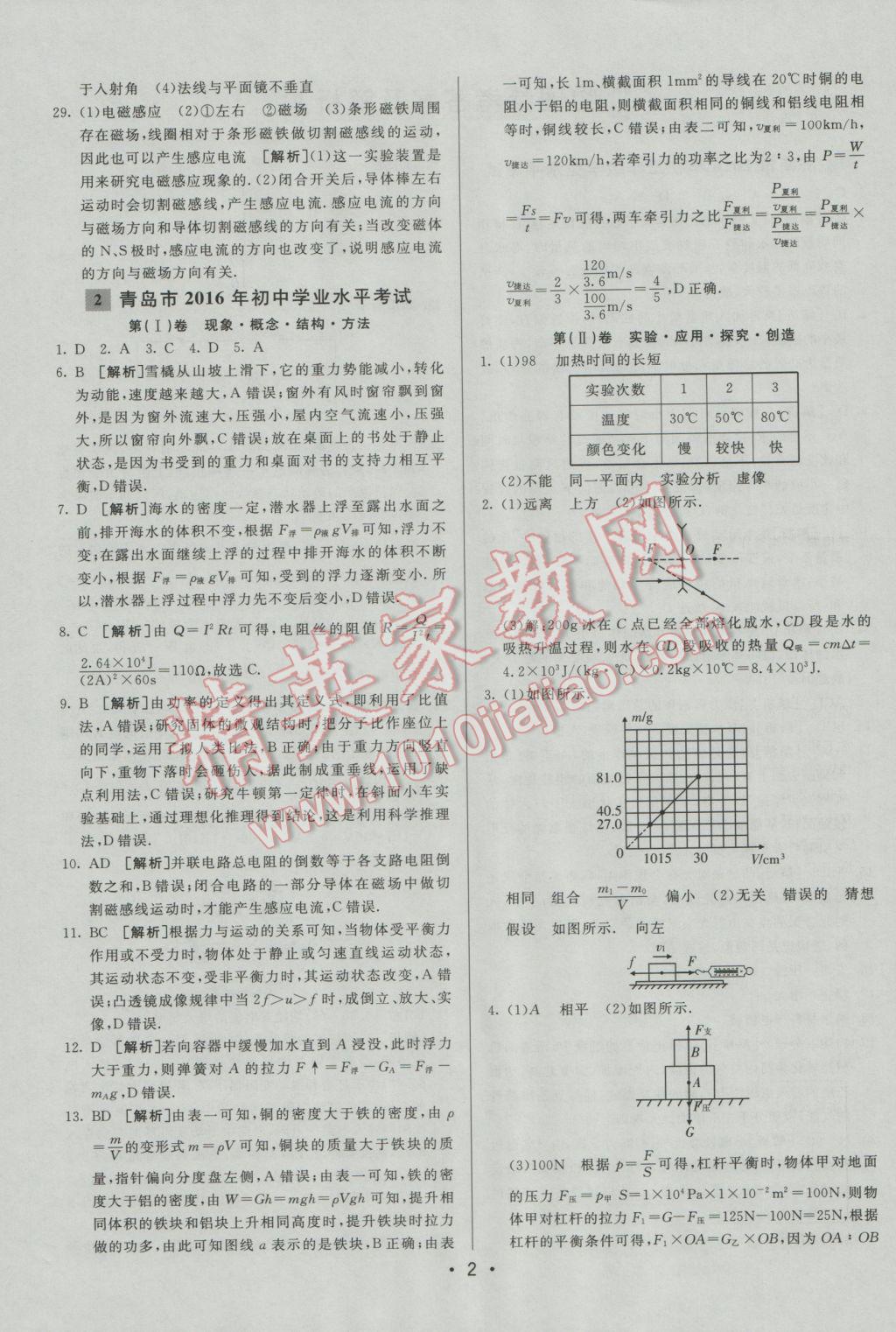 2017年中考妙策山东省17地市2016中考真题超详解33套汇编物理 参考答案第2页