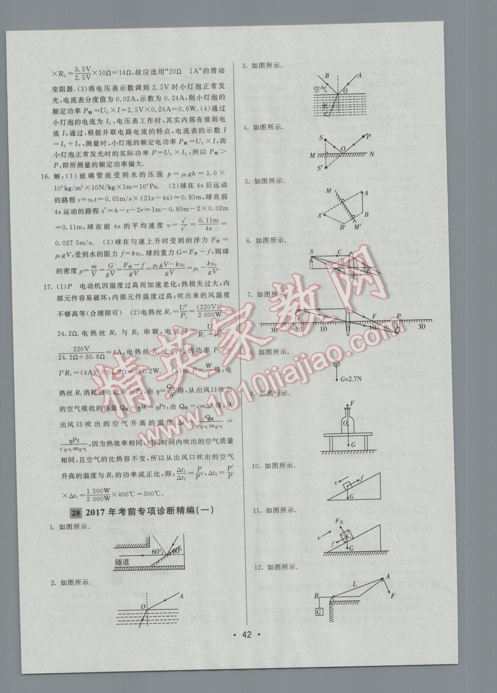 2017年中考妙策山东省17地市2016中考真题超详解33套汇编物理 参考答案第42页