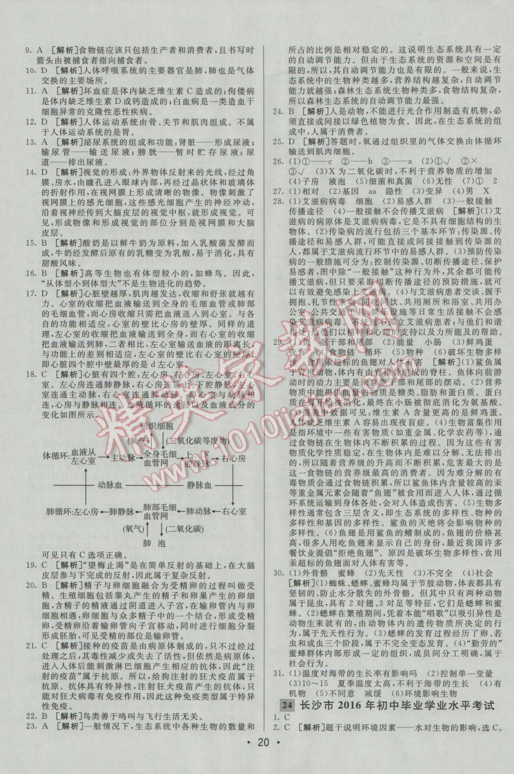 2017年中考妙策山东省17地市2016中考真题超详解33套汇编生物 参考答案第20页