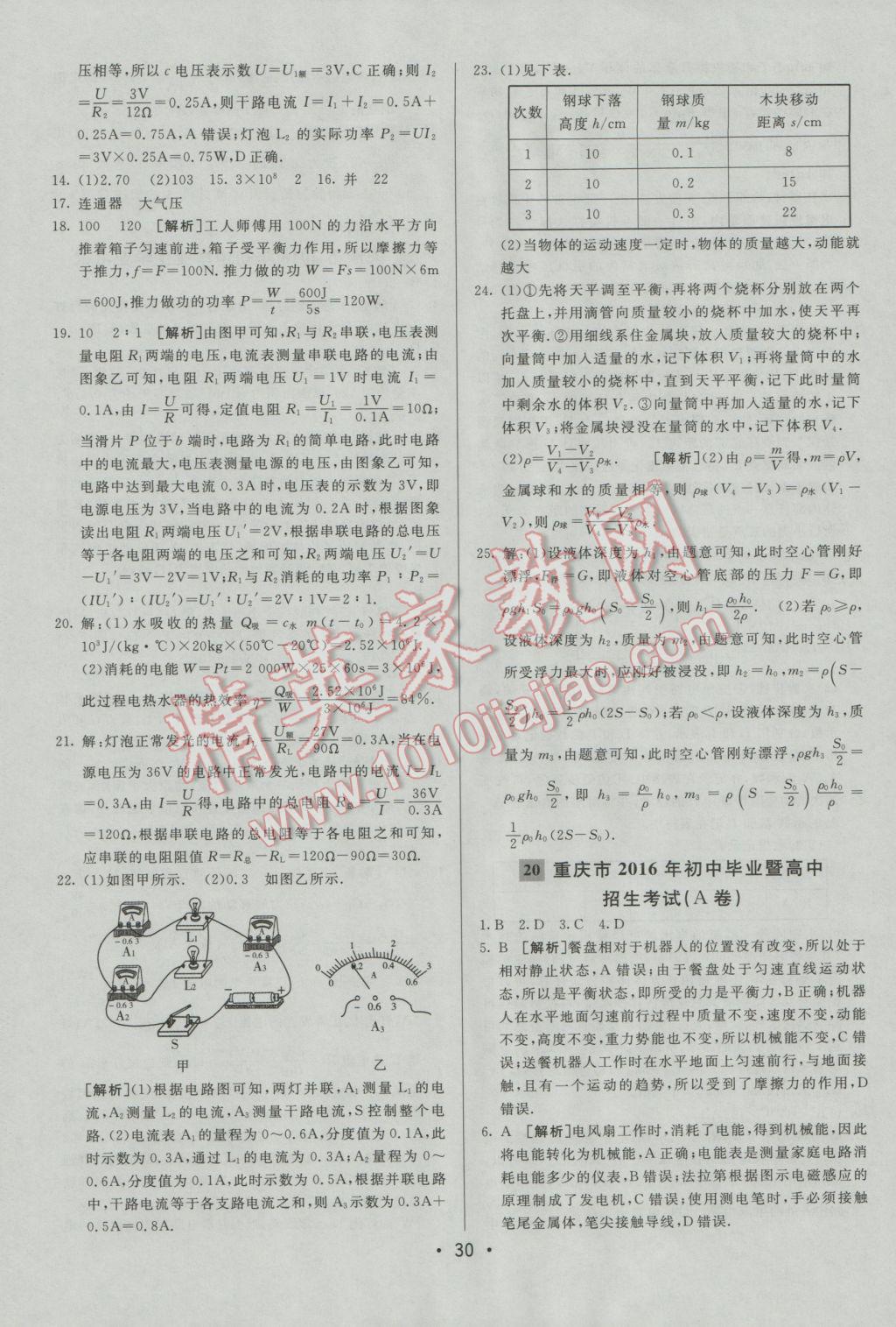 2017年中考妙策山东省17地市2016中考真题超详解33套汇编物理 参考答案第30页