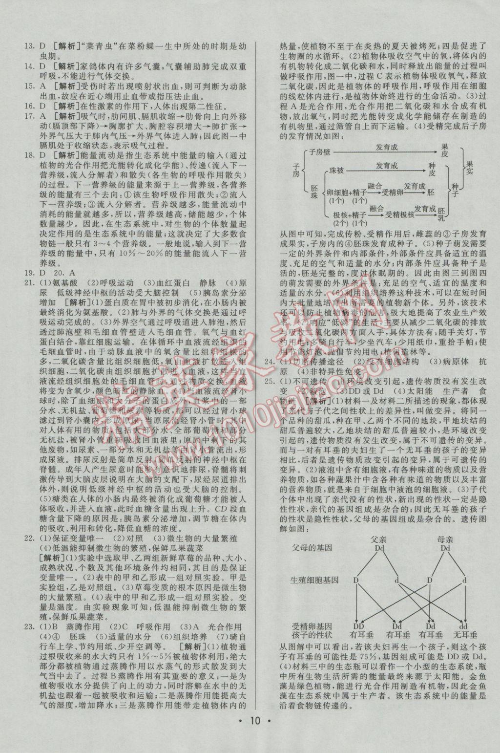 2017年中考妙策山东省17地市2016中考真题超详解33套汇编生物 参考答案第10页