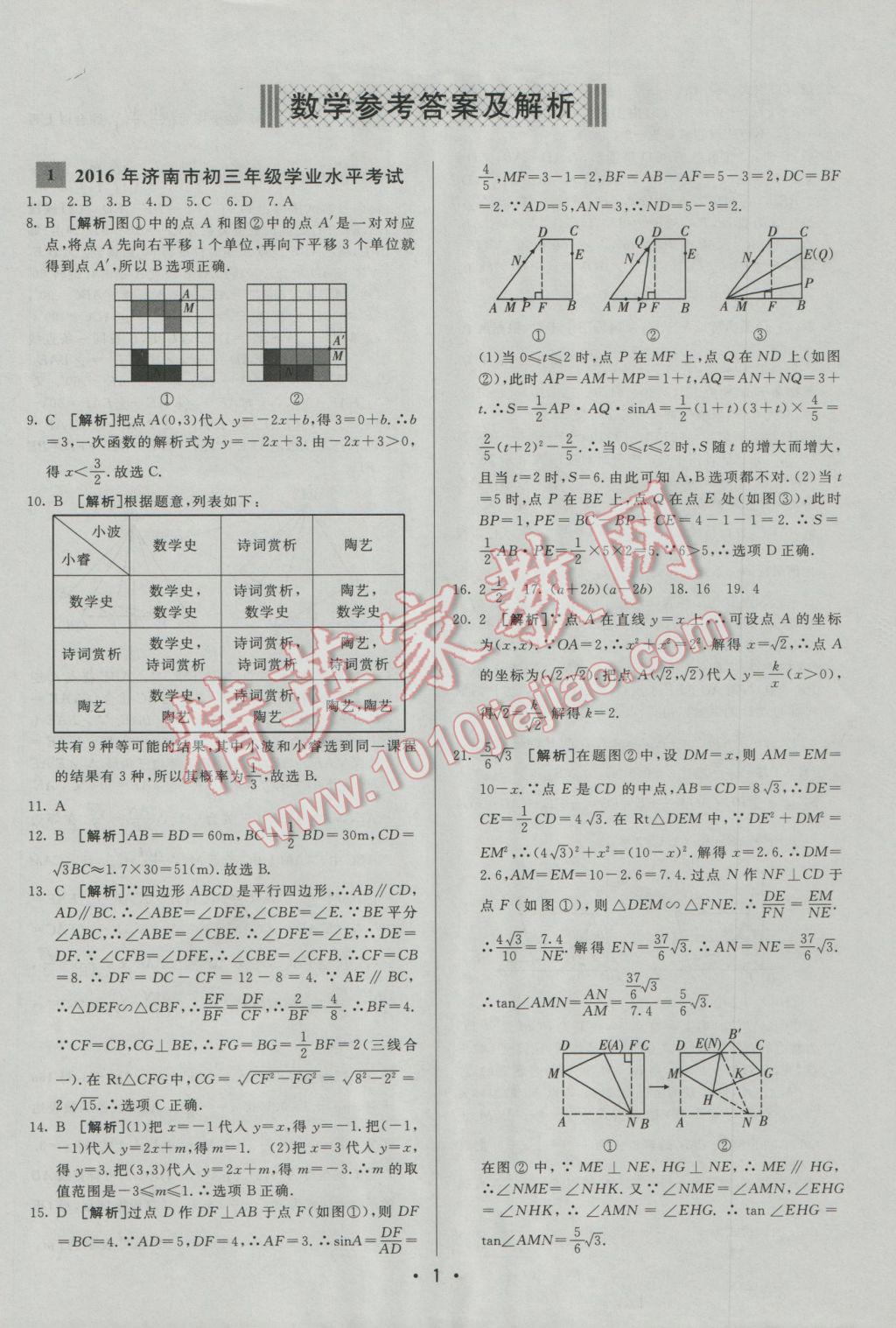 2017年中考妙策山東省17地市2016中考真題超詳解33套匯編數(shù)學 參考答案第1頁