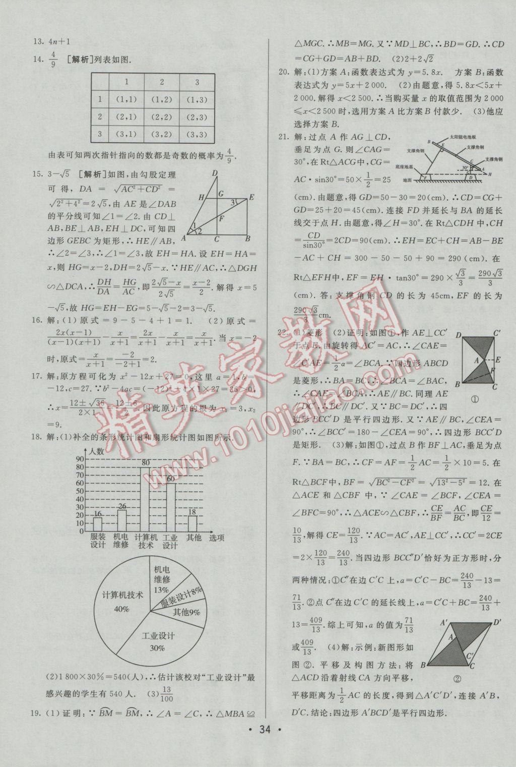 2017年中考妙策山東省17地市2016中考真題超詳解33套匯編數(shù)學 參考答案第34頁