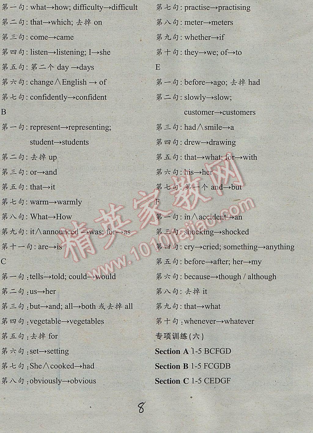 2017年英語學(xué)習(xí)輔導(dǎo)報高一寒假綜合能力?？?nbsp;參考答案第8頁