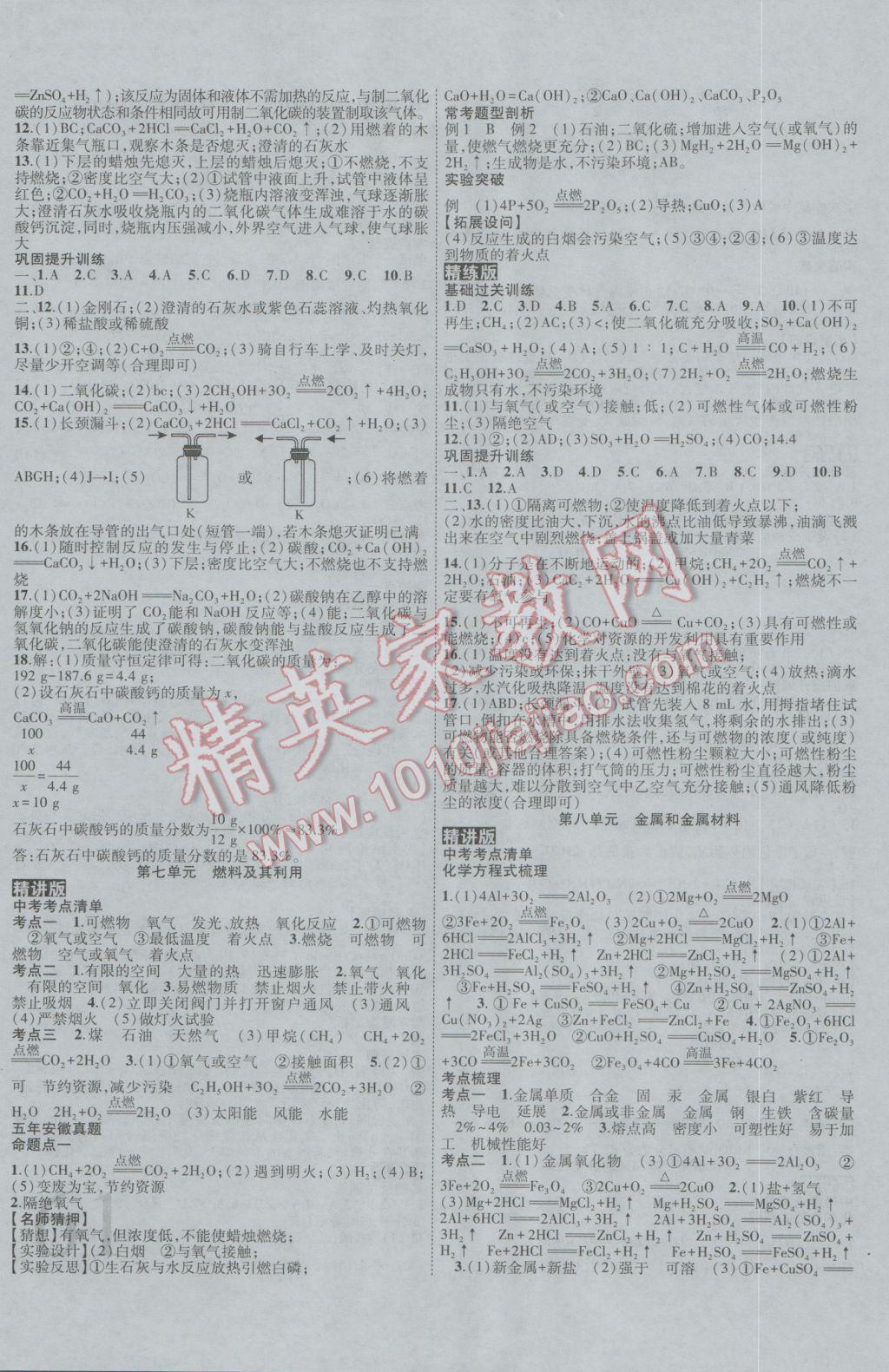 2017年安徽中考全程突破化学 参考答案第5页