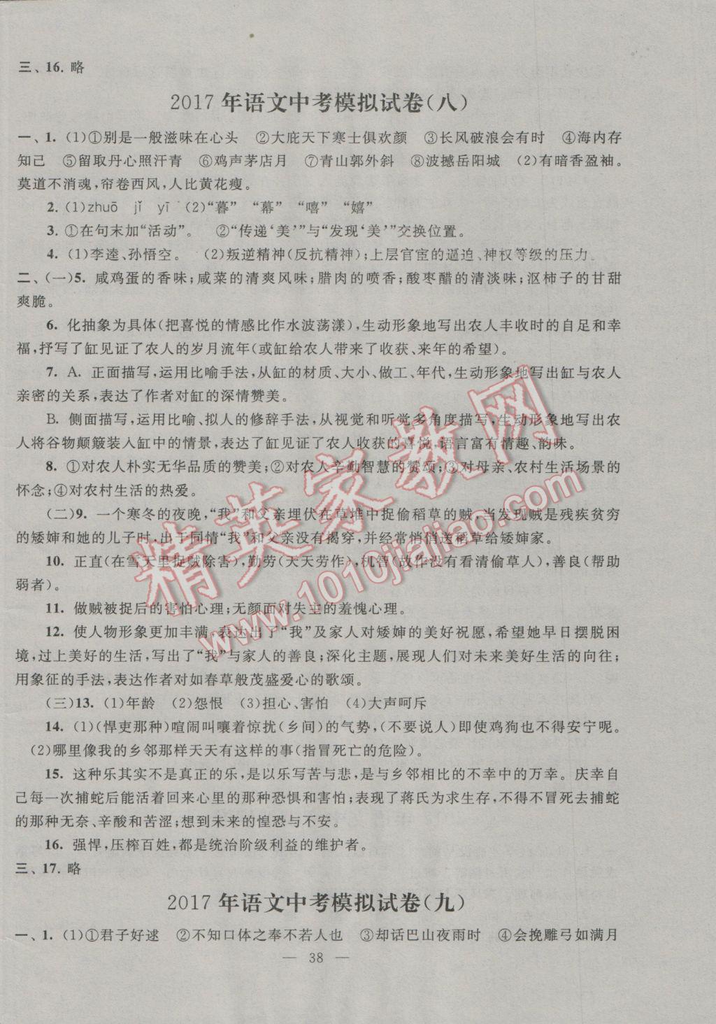 2017年中考提分攻略語文 參考答案第38頁