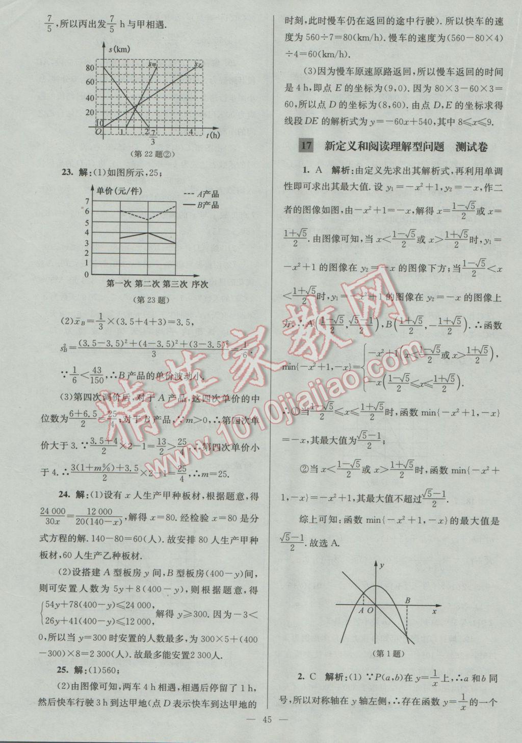 2017年润学书业亮点给力江苏中考48套数学 参考答案第45页