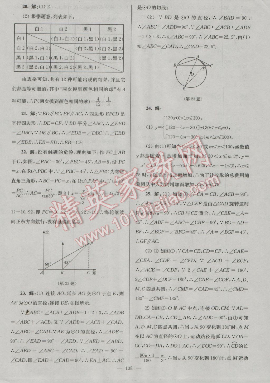 2017年润学书业亮点给力江苏中考48套数学 参考答案第138页