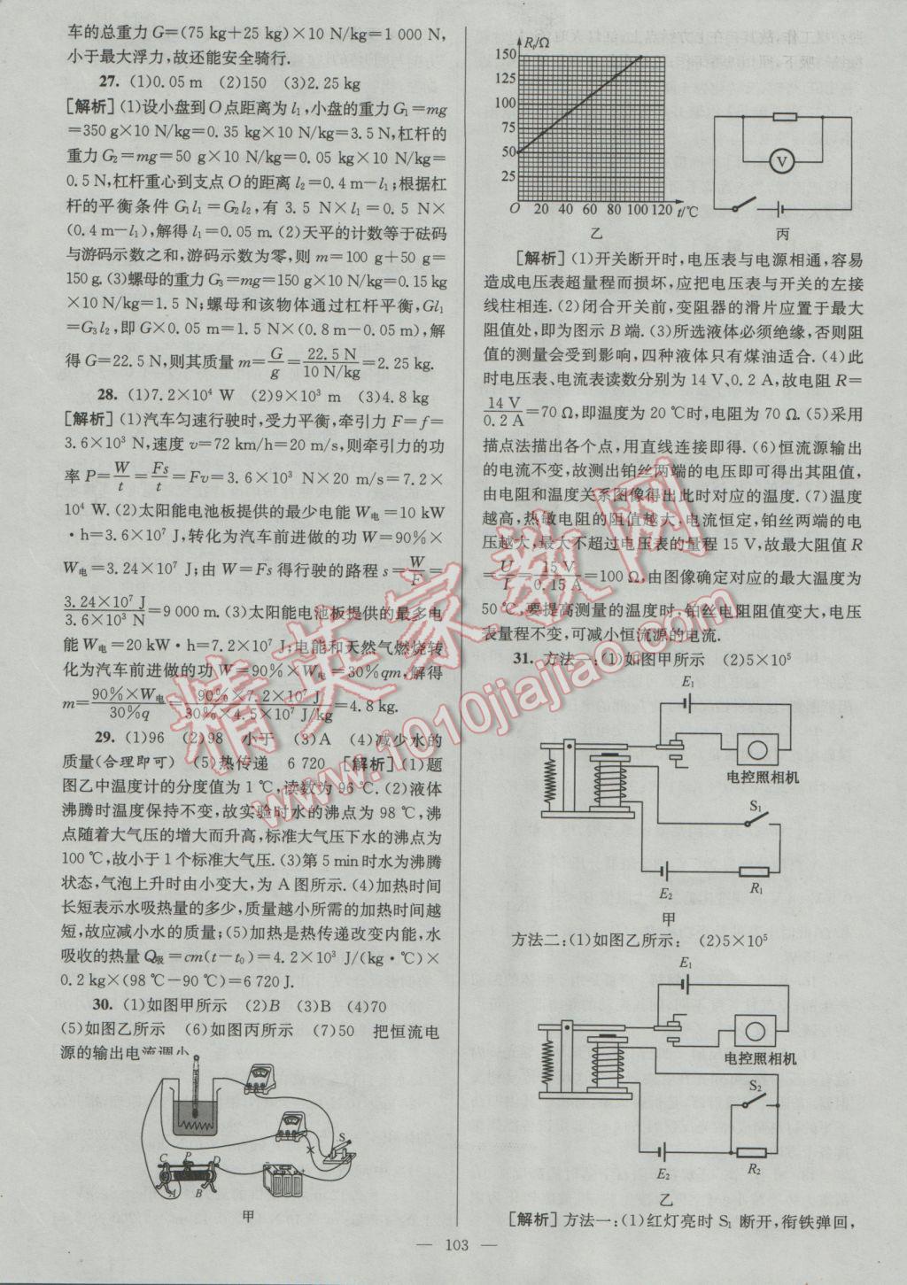 2017年润学书业亮点给力江苏中考48套物理 参考答案第103页