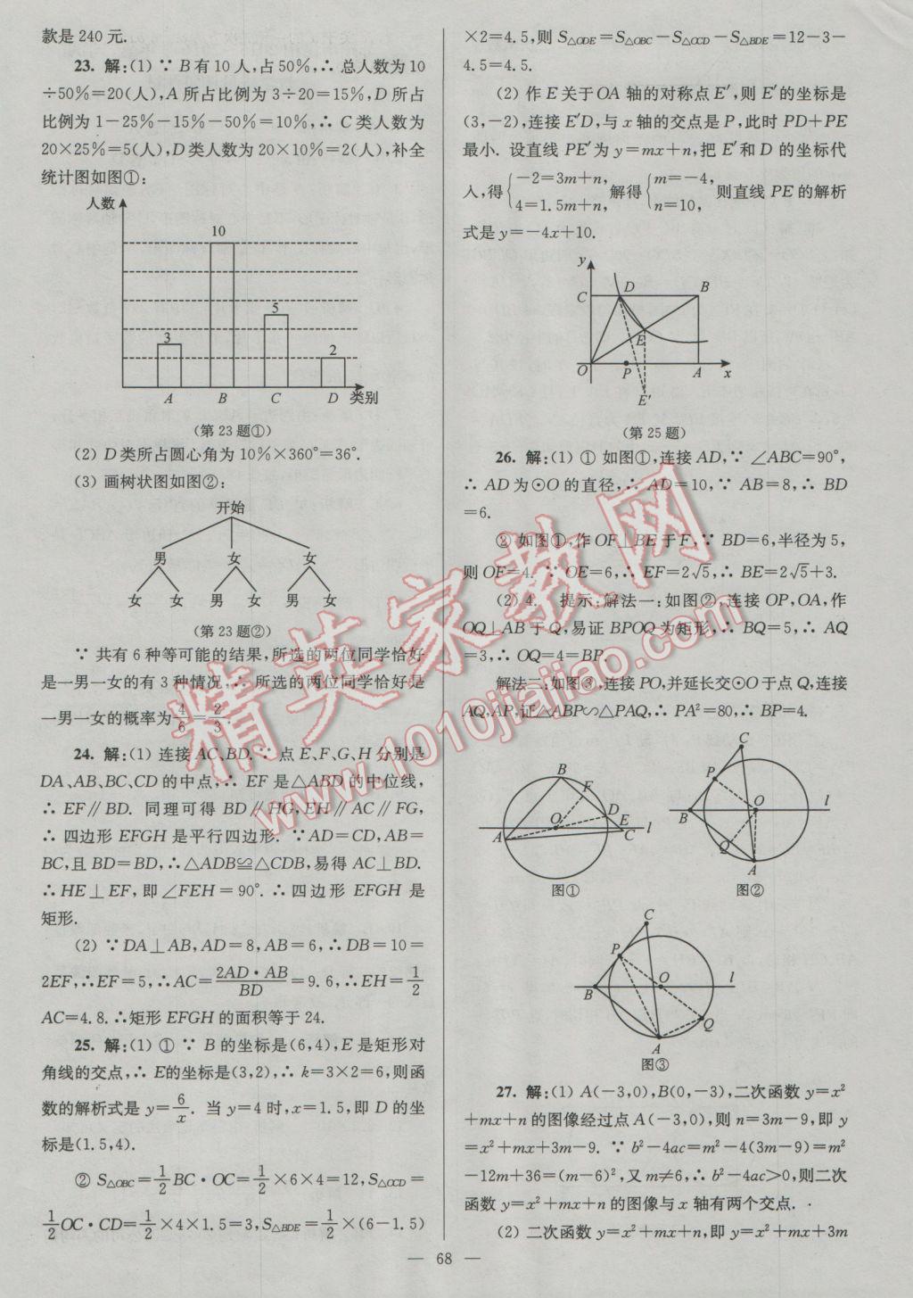 2017年润学书业亮点给力江苏中考48套数学 参考答案第68页