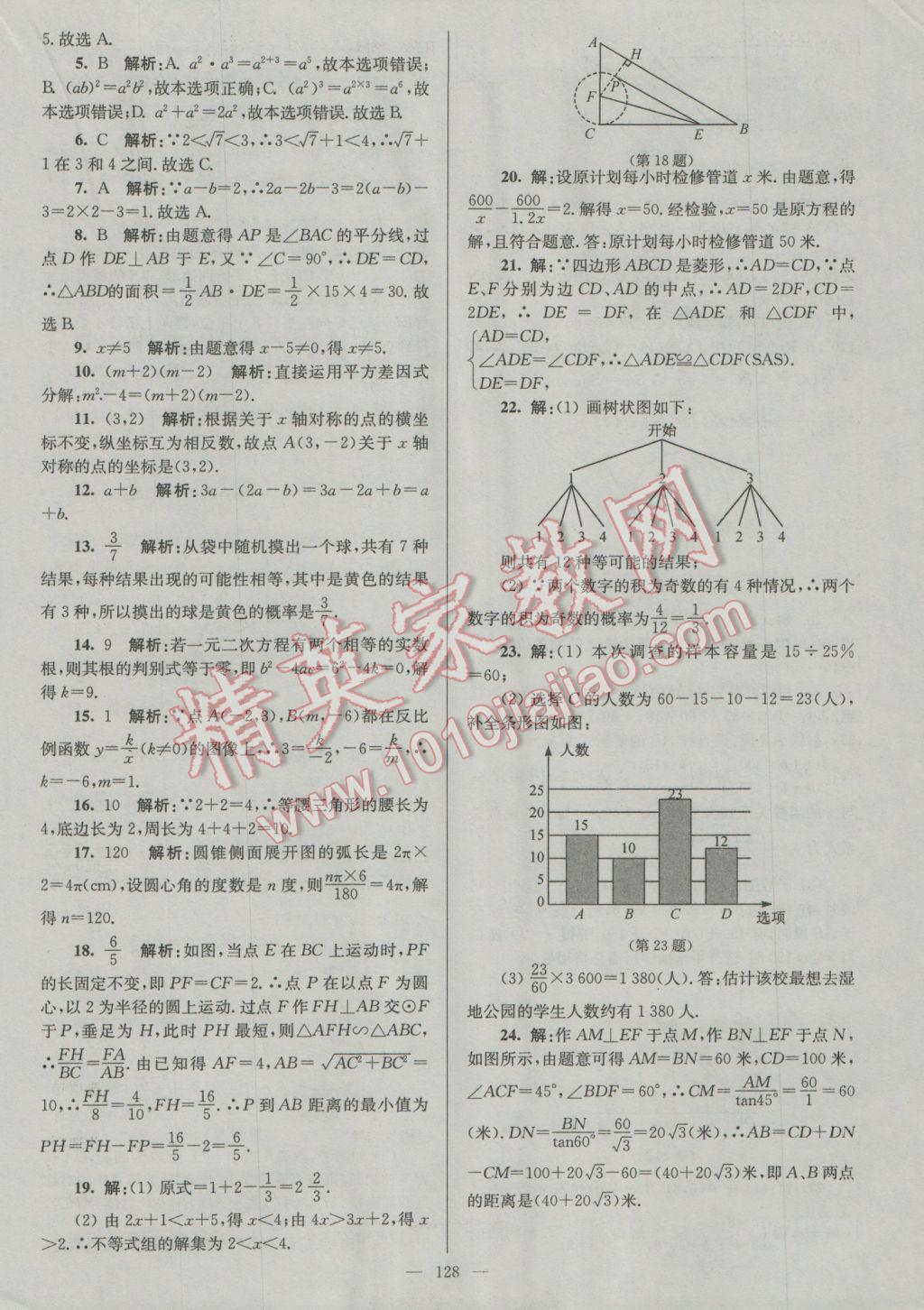 2017年润学书业亮点给力江苏中考48套数学 参考答案第128页