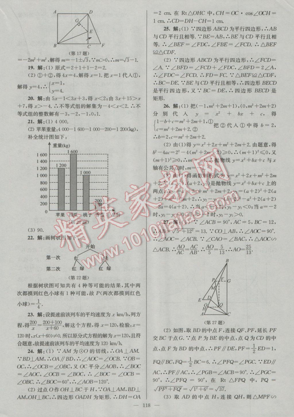 2017年润学书业亮点给力江苏中考48套数学 参考答案第118页