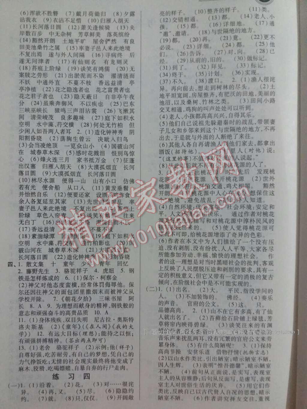 2017年一路领先寒假作业九年级语文河北美术出版社 参考答案第4页