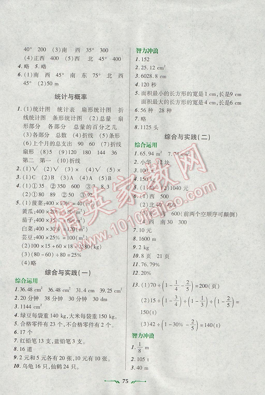 2017年寒假樂園六年級(jí)數(shù)學(xué)R遼寧師范大學(xué)出版社 參考答案第3頁