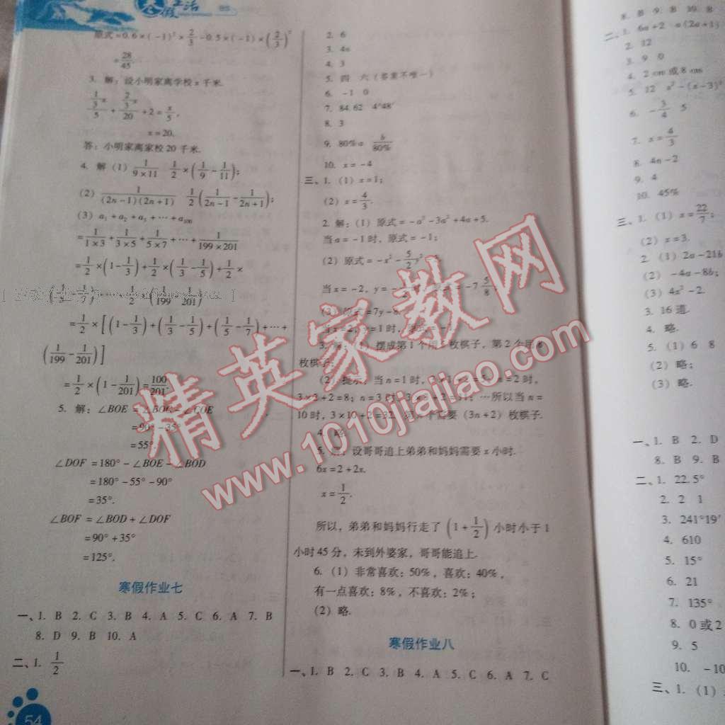 2017年寒假生活七年級數(shù)學(xué)北師大版河北少年兒童出版社 參考答案第4頁