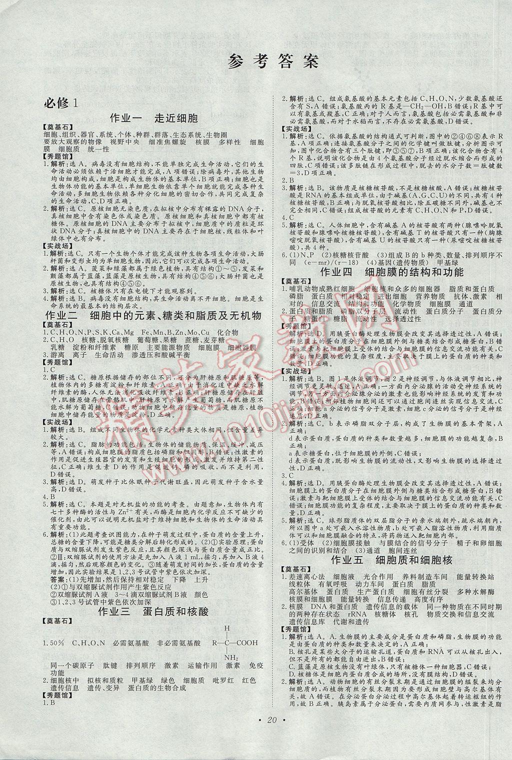 2017年寒假作業(yè)正能量高一生物 參考答案第1頁