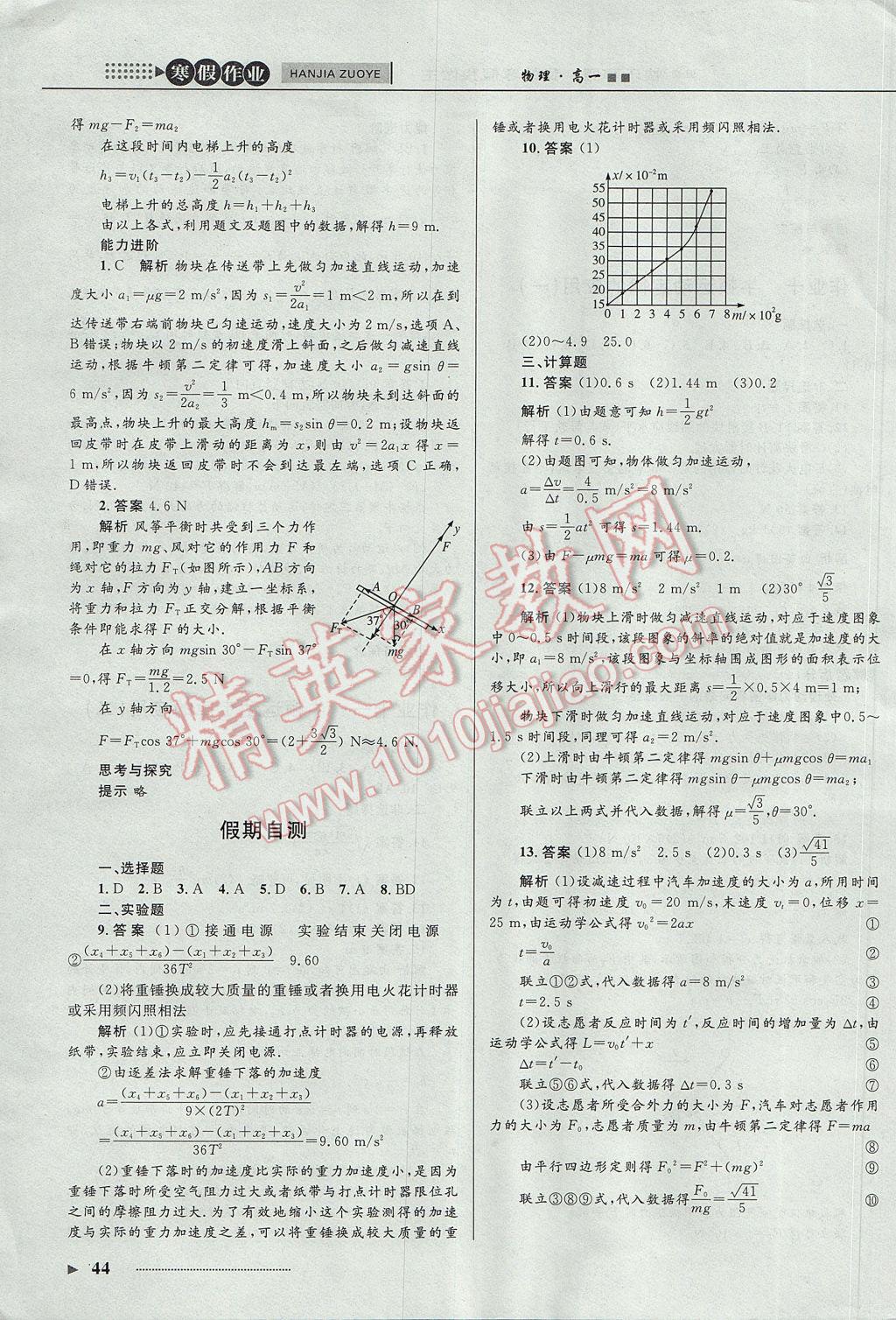 2017年志鴻優(yōu)化系列叢書寒假作業(yè)高一物理課標(biāo)版 參考答案第6頁