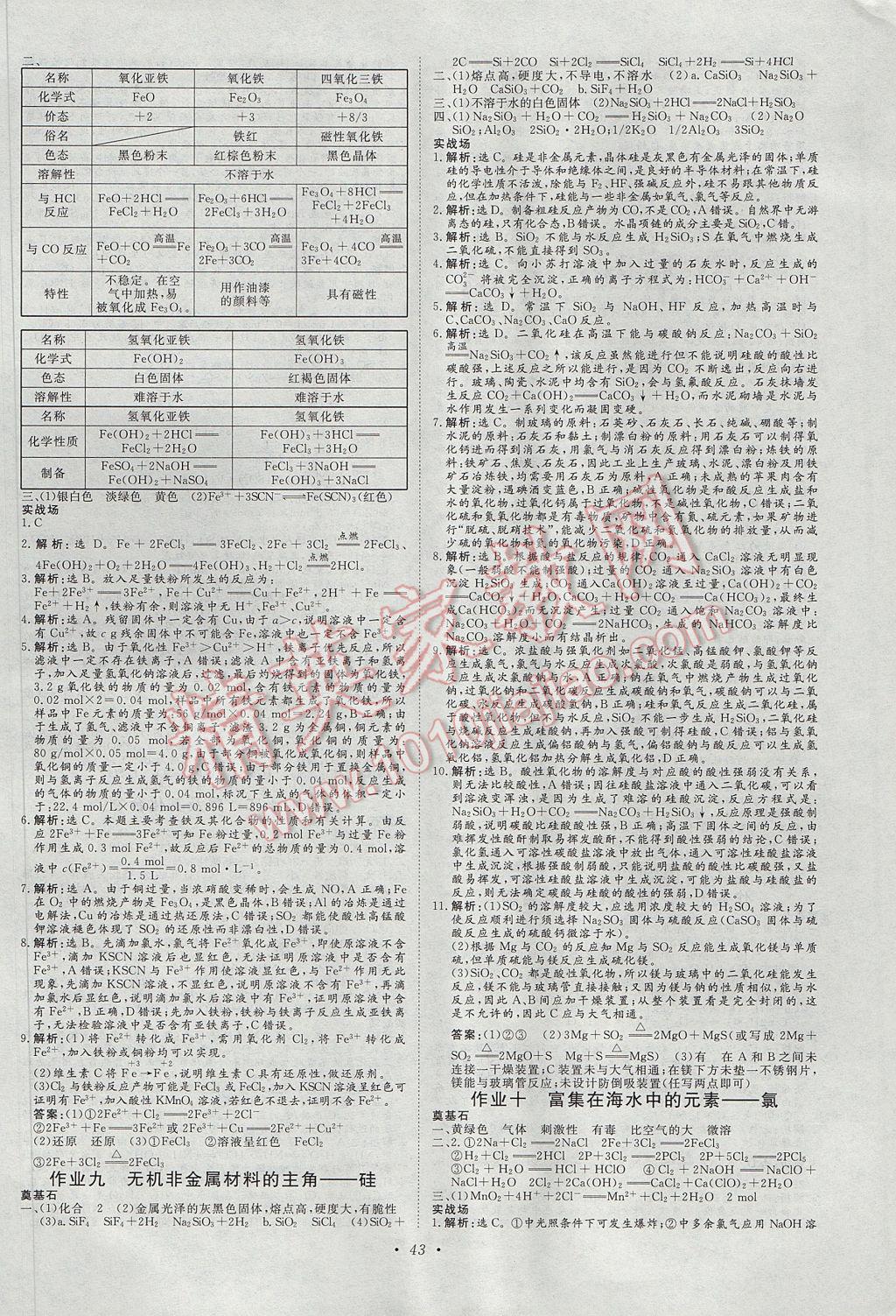 2017年寒假作业正能量高一化学 参考答案第4页