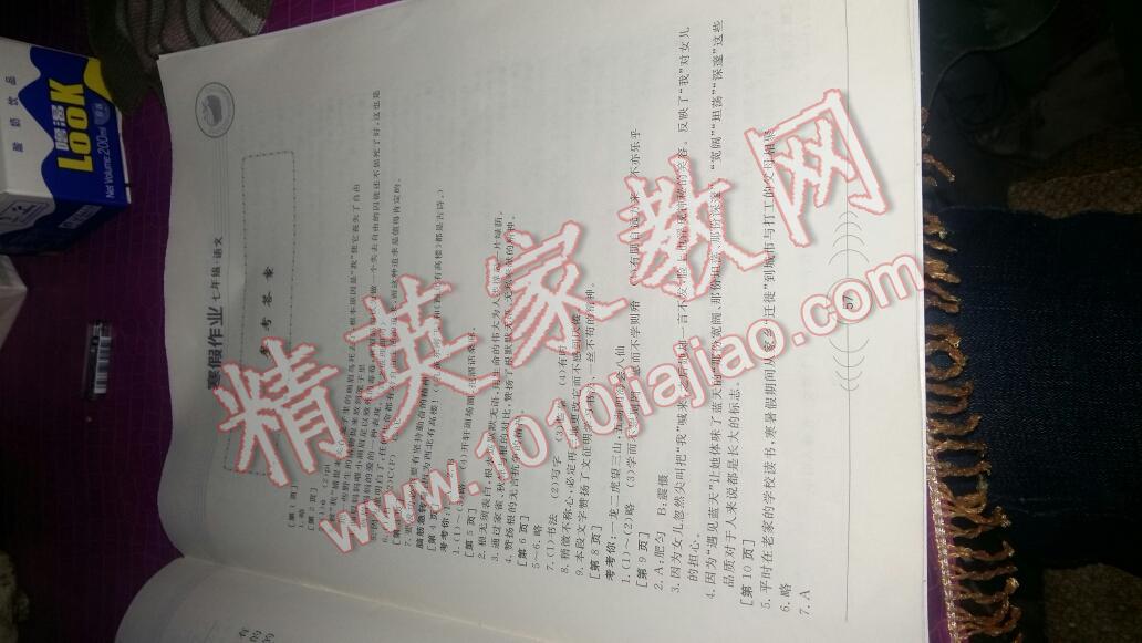 2016年寒假作业七年级语文华中科技大学出版社 第16页