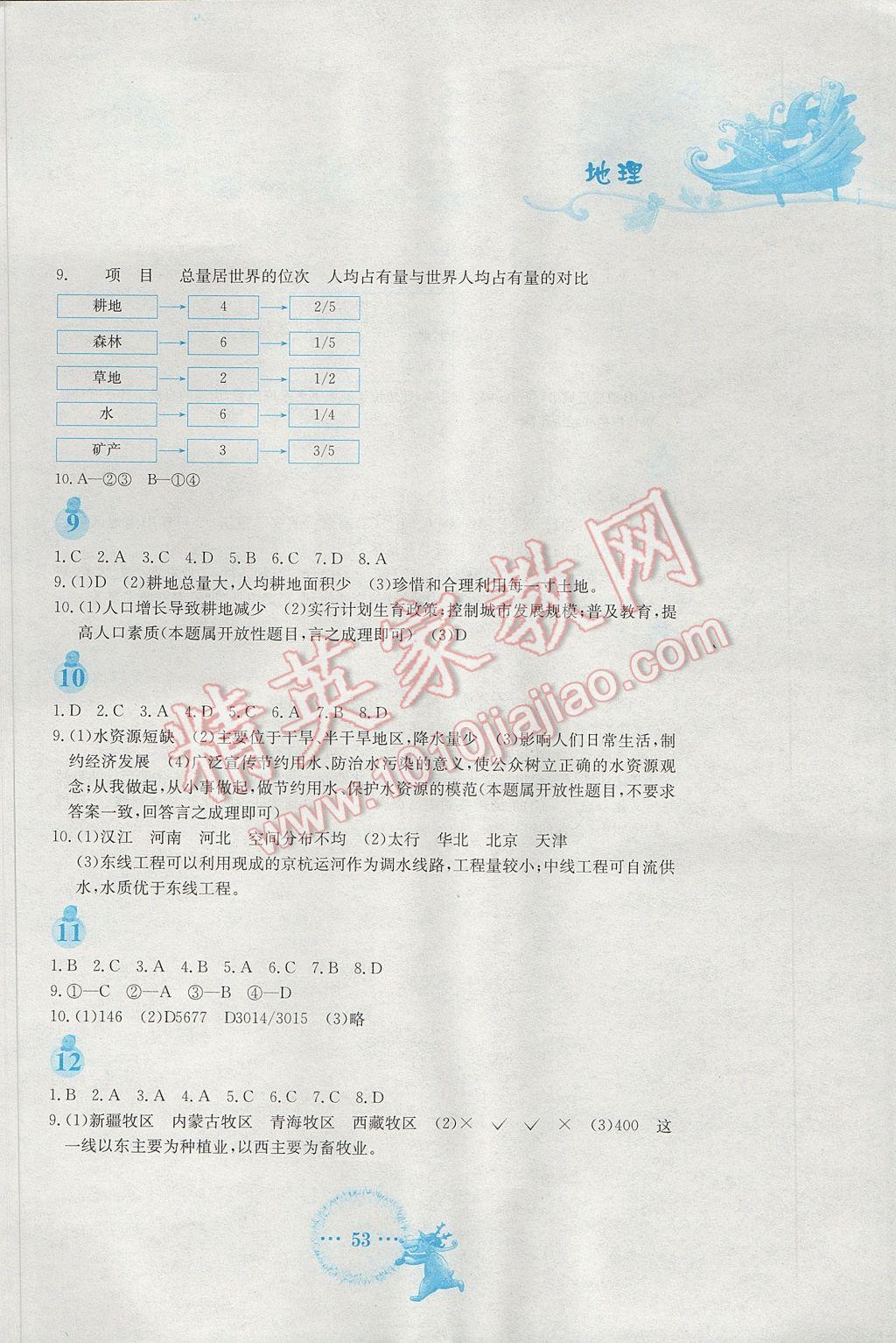 2017年寒假作业八年级地理商务星球版安徽教育出版社 参考答案第3页