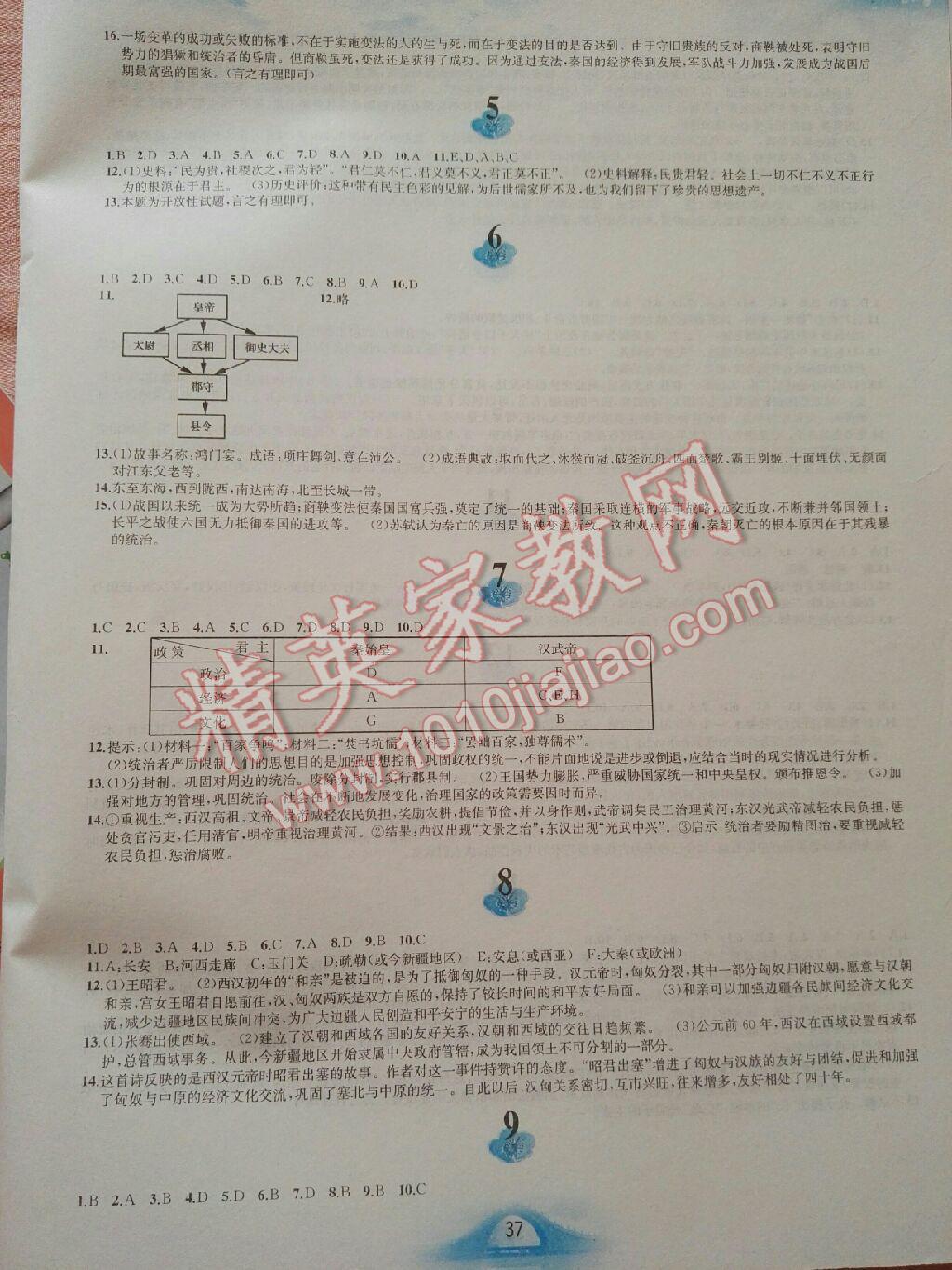 2017年寒假作业七年级中国历史人教版黄山书社 第23页