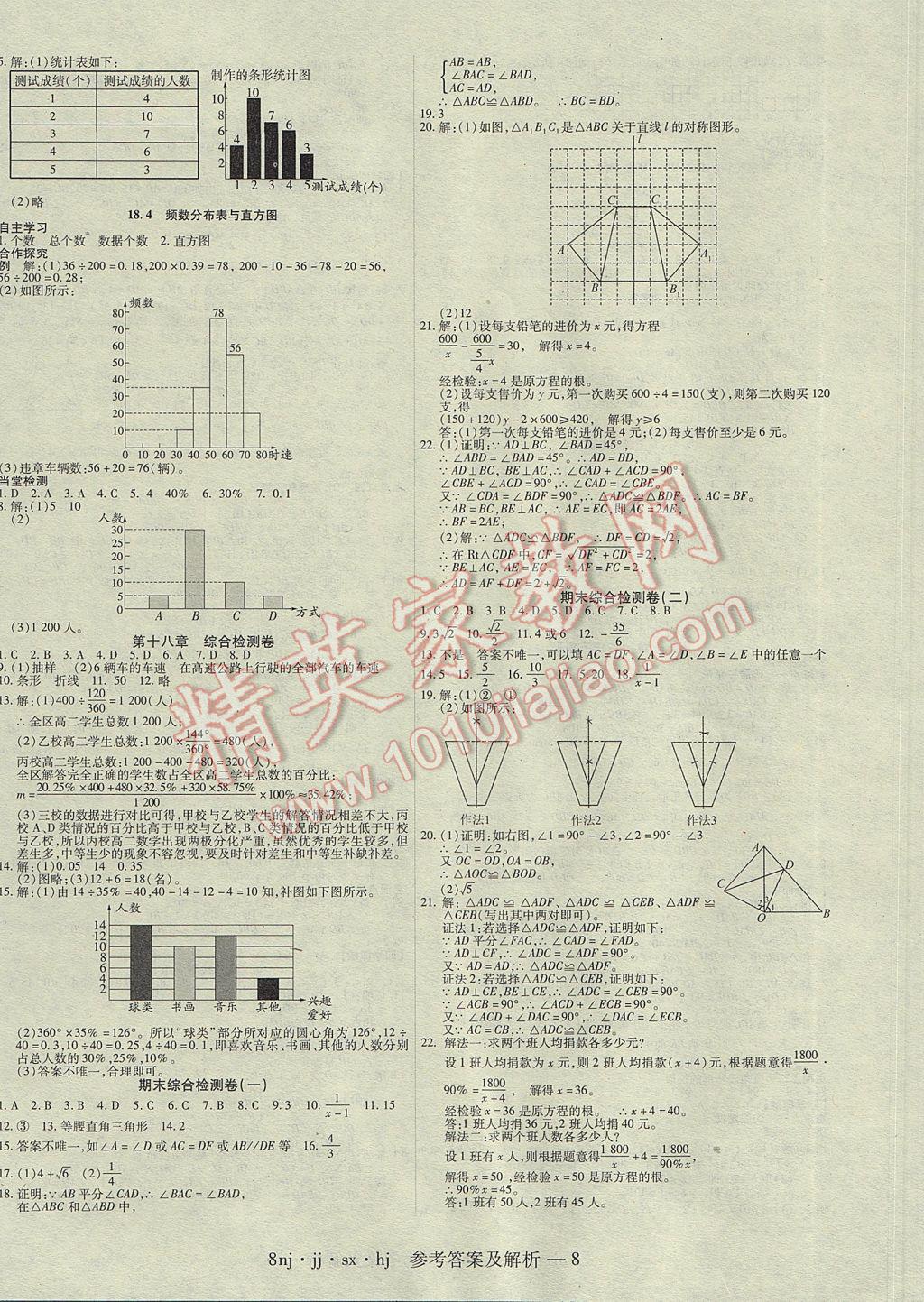 2017年金象教育U计划学期系统复习寒假作业八年级数学冀教版 参考答案第8页