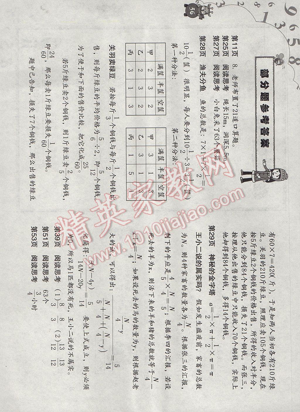 2017年寒假作业六年级数学人教版海燕出版社 参考答案第1页