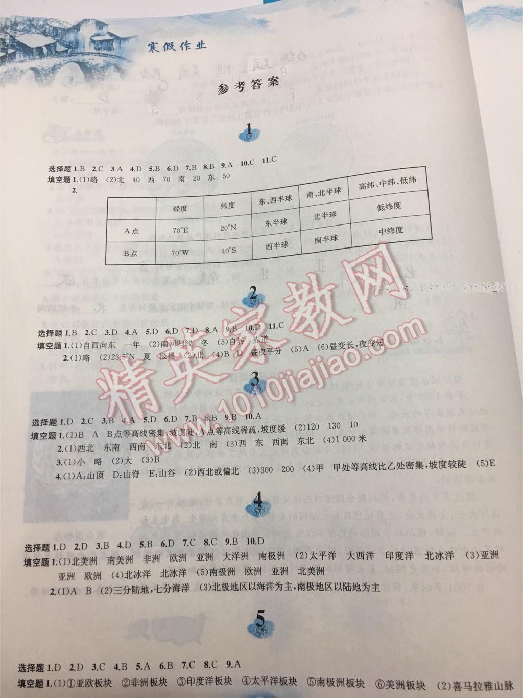 2017年寒假作业七年级地理人教版黄山书社 第66页