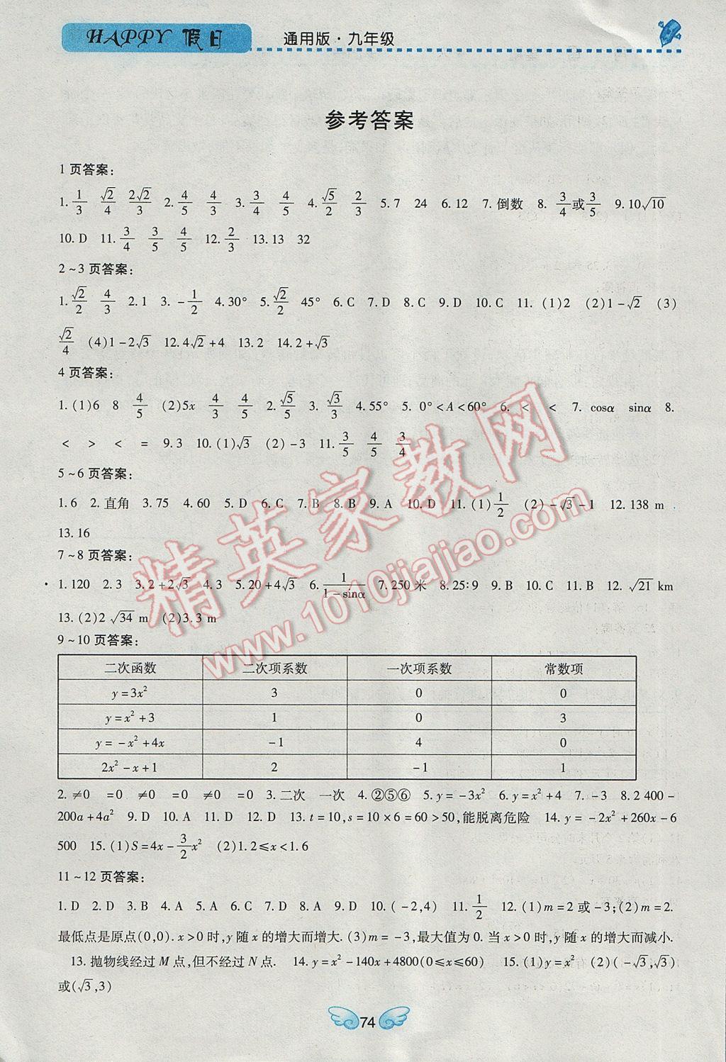 2017年寒假Happy假日九年級(jí)數(shù)學(xué)通用版 參考答案第2頁(yè)