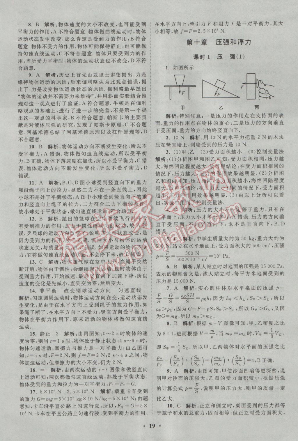 2017年初中物理小題狂做八年級(jí)下冊(cè)蘇科版提優(yōu)版 參考答案第19頁(yè)