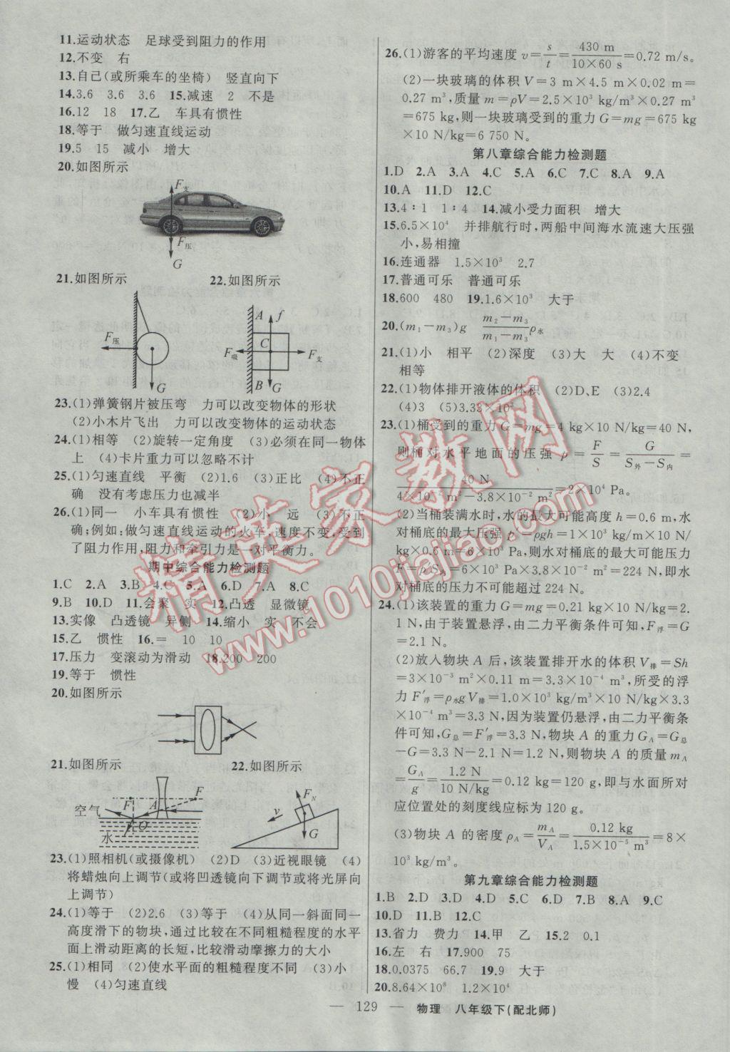 2017年黃岡100分闖關(guān)八年級(jí)物理下冊(cè)北師大版 參考答案第15頁(yè)