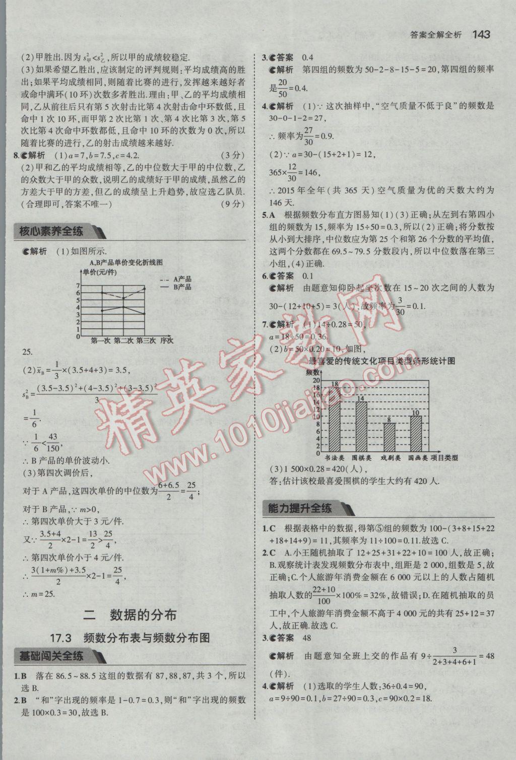 2017年5年中考3年模拟初中数学八年级下册北京课改版 参考答案第49页