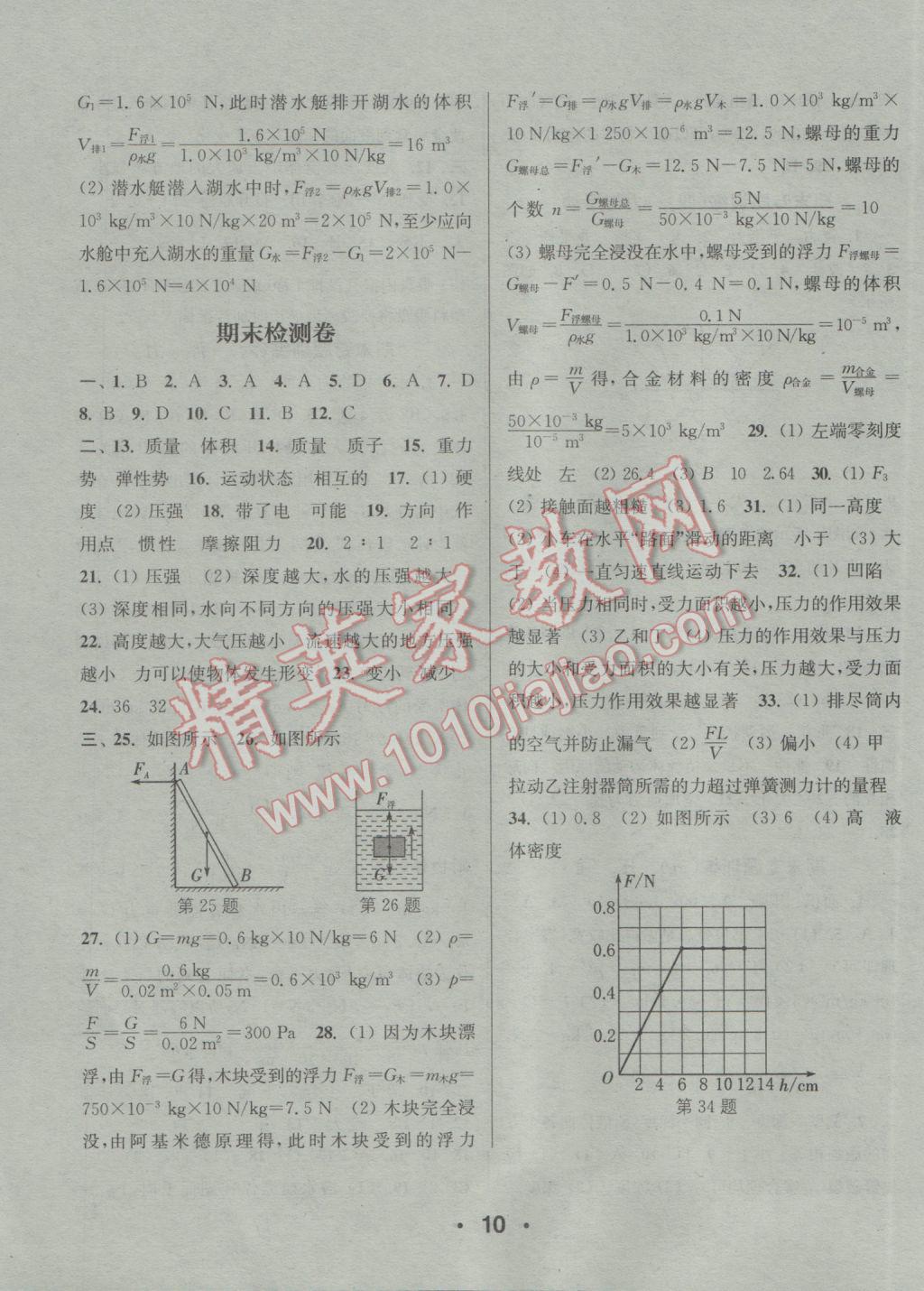 2017年通城學典小題精練八年級物理下冊蘇科版 參考答案第10頁