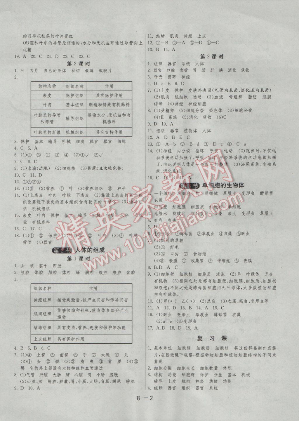 2017年1課3練單元達標測試七年級生物學(xué)下冊蘇科版 參考答案第2頁