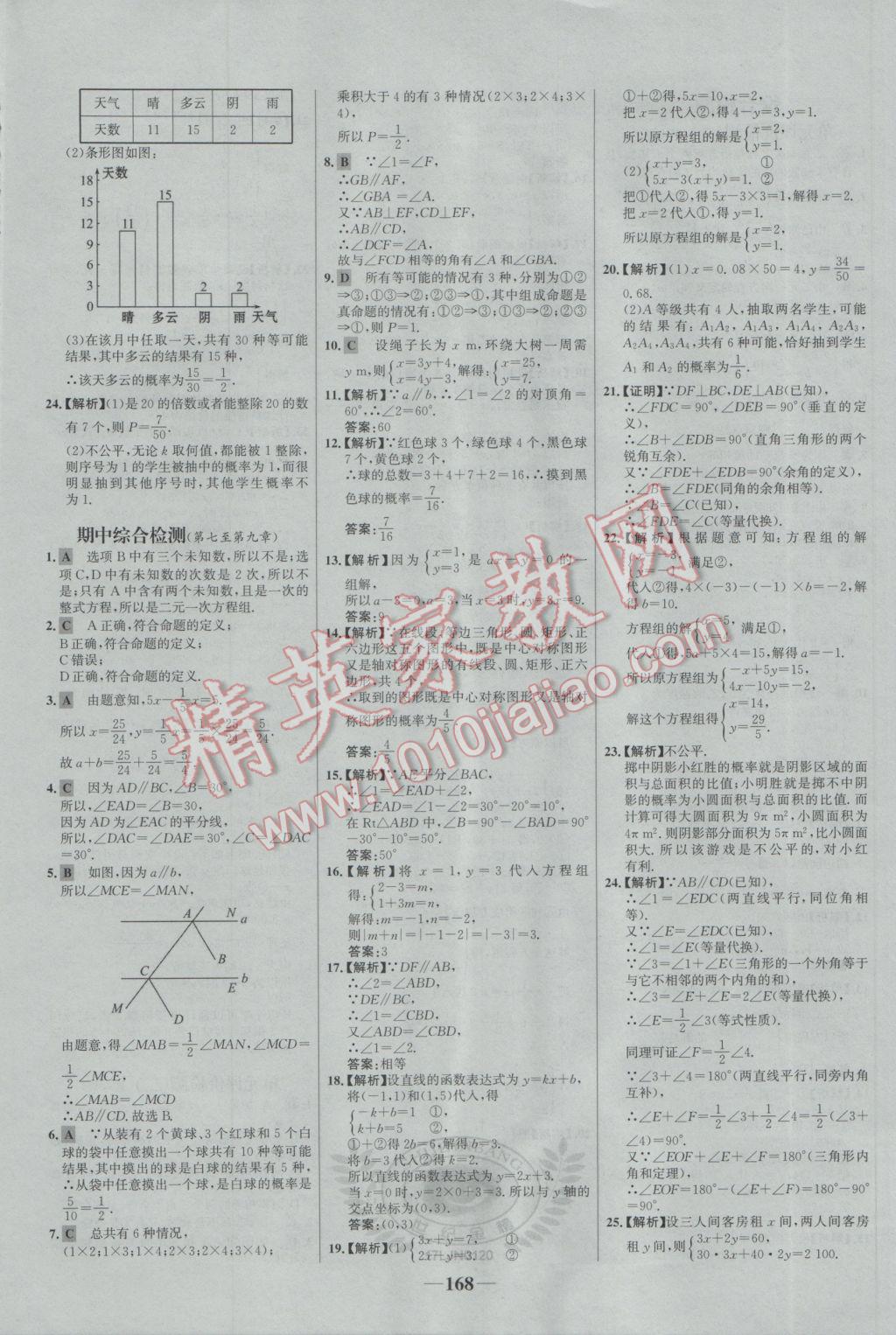 2017年世紀(jì)金榜百練百勝七年級數(shù)學(xué)下冊魯教版五四制 參考答案第32頁