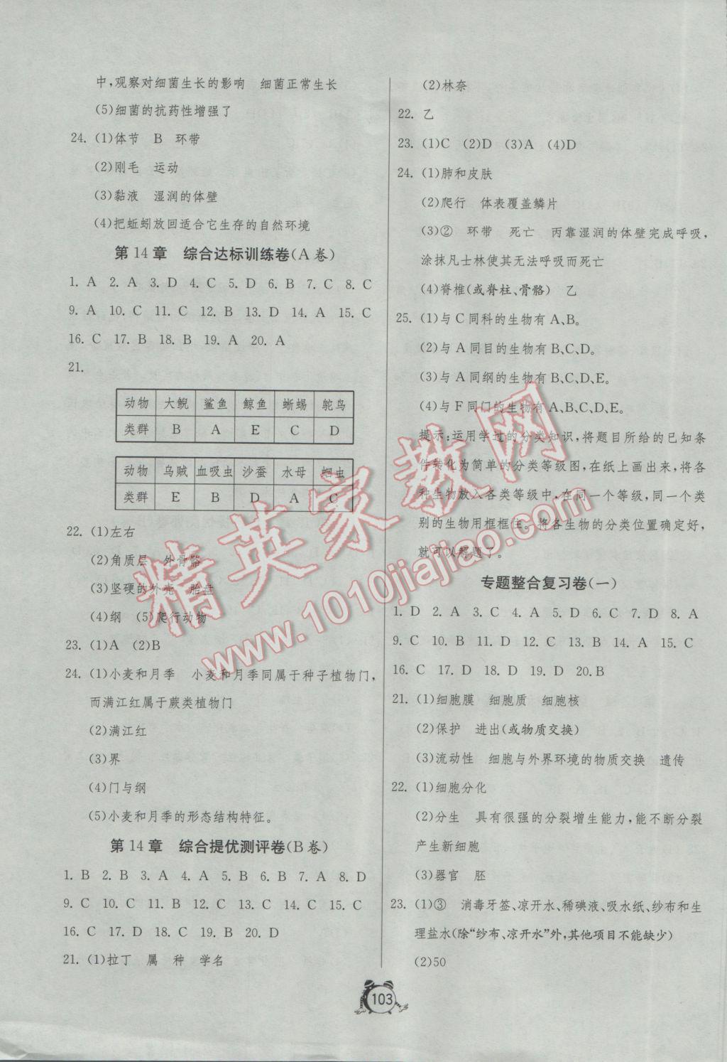 2017年單元雙測全程提優測評卷七年級生物學下冊蘇科版 參考答案第7頁