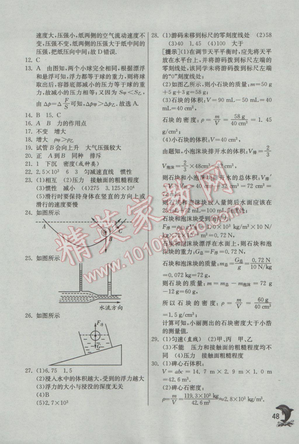 2017年实验班提优训练八年级物理下册苏科版 参考答案第48页