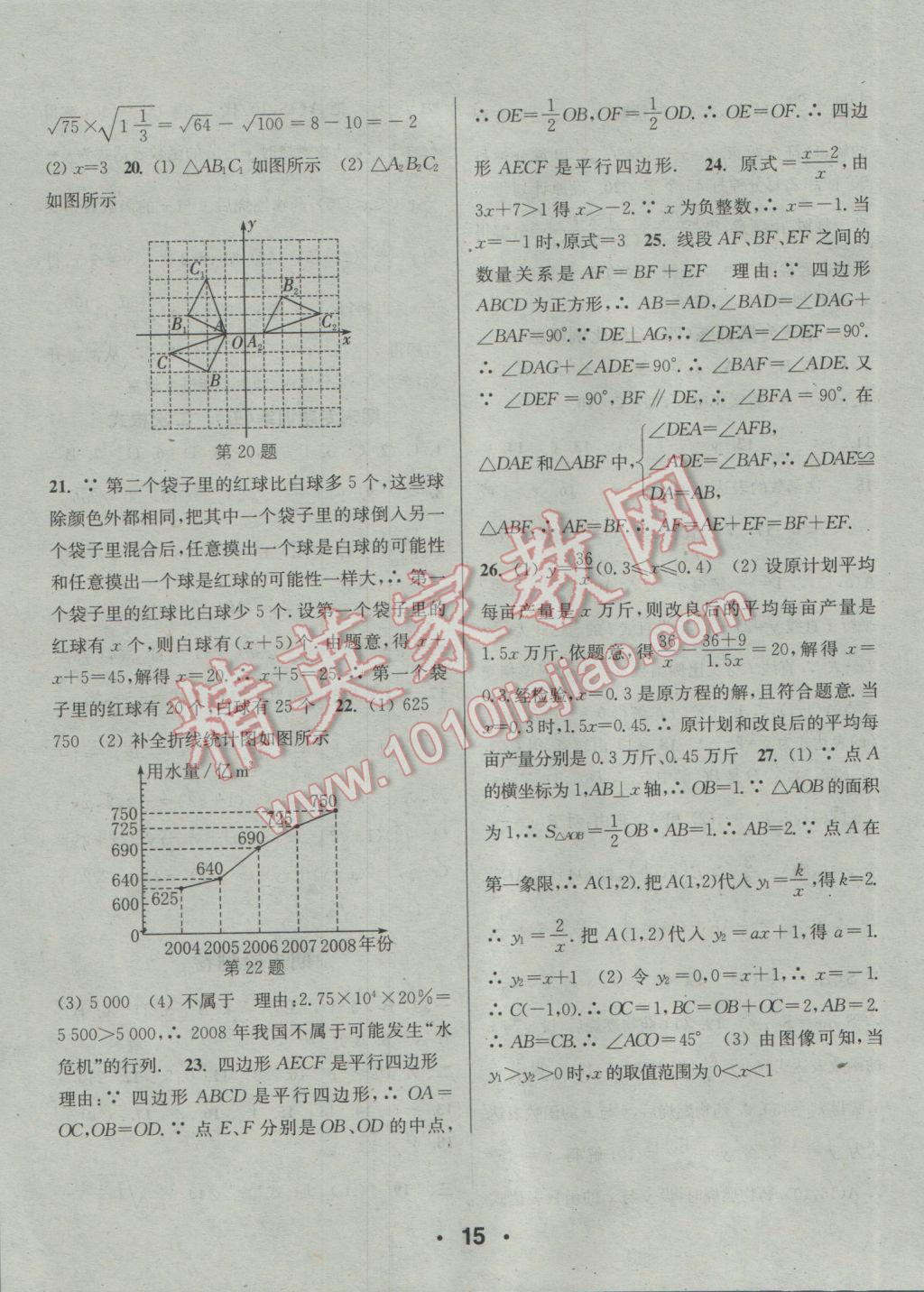 2017年通城學(xué)典小題精練八年級(jí)數(shù)學(xué)下冊蘇科版 參考答案第15頁