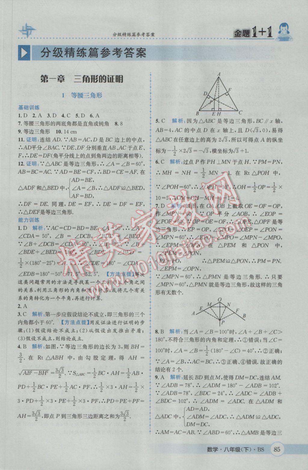 2017年金題1加1八年級數(shù)學(xué)下冊北師大版 參考答案第1頁