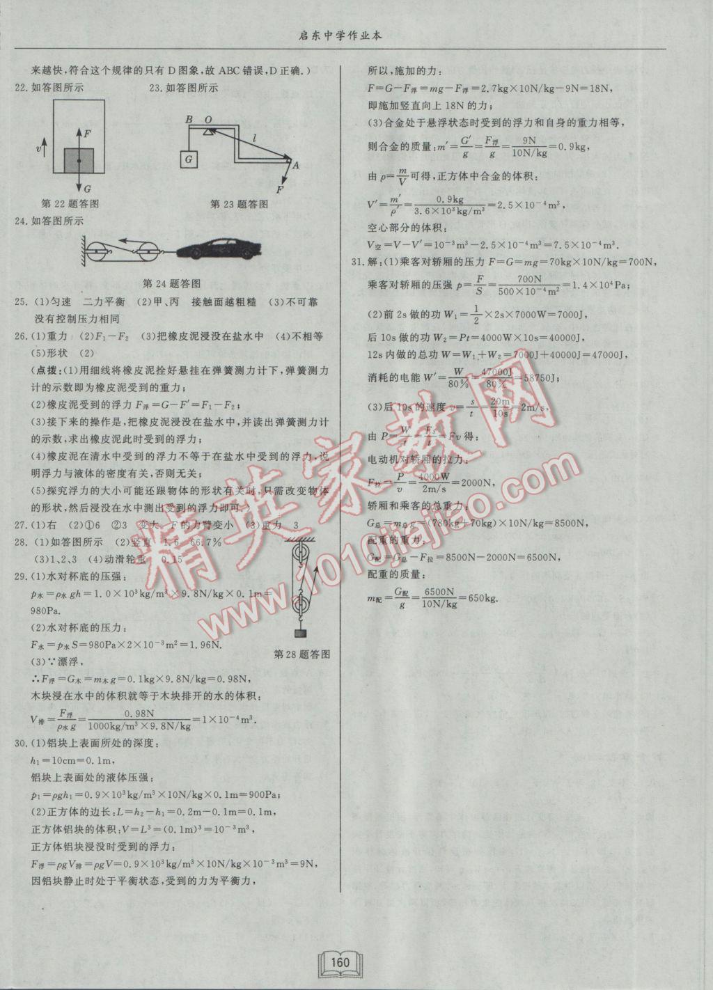 2017年啟東中學作業(yè)本八年級物理下冊人教版 參考答案第24頁