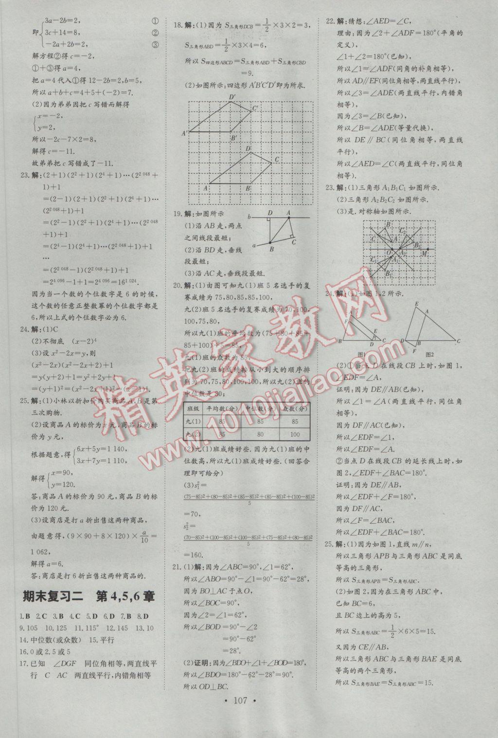 2017年练案课时作业本七年级数学下册湘教版 参考答案第19页