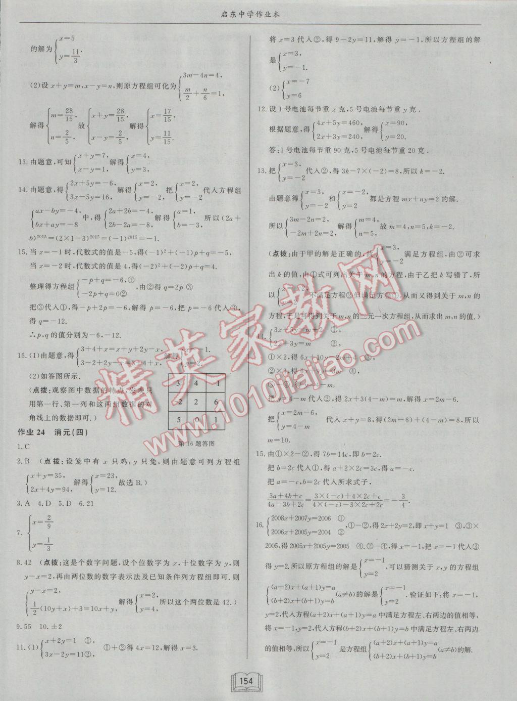 2017年启东中学作业本七年级数学下册人教版 参考答案第10页