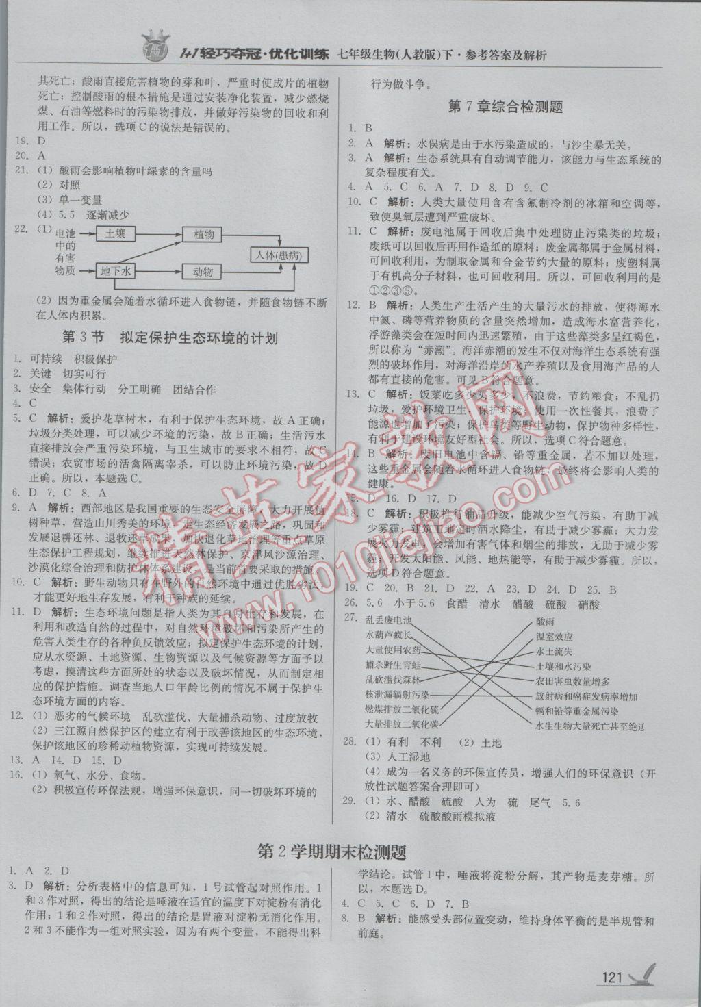 2017年1加1轻巧夺冠优化训练七年级生物下册人教版银版 参考答案第18页