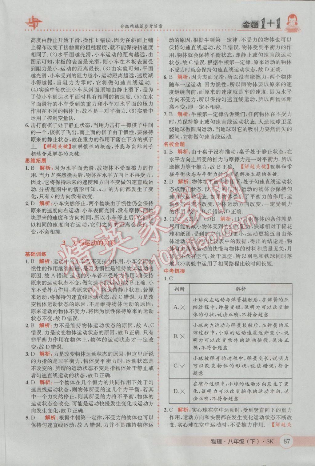 2017年金題1加1八年級物理下冊蘇科版 參考答案第21頁