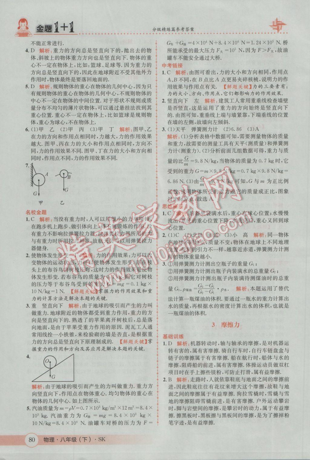 2017年金题1加1八年级物理下册苏科版 参考答案第14页