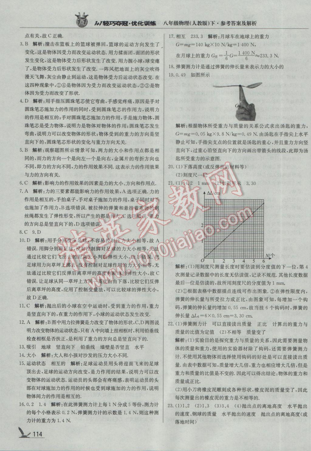 2017年1加1轻巧夺冠优化训练八年级物理下册人教版银版 参考答案第3页