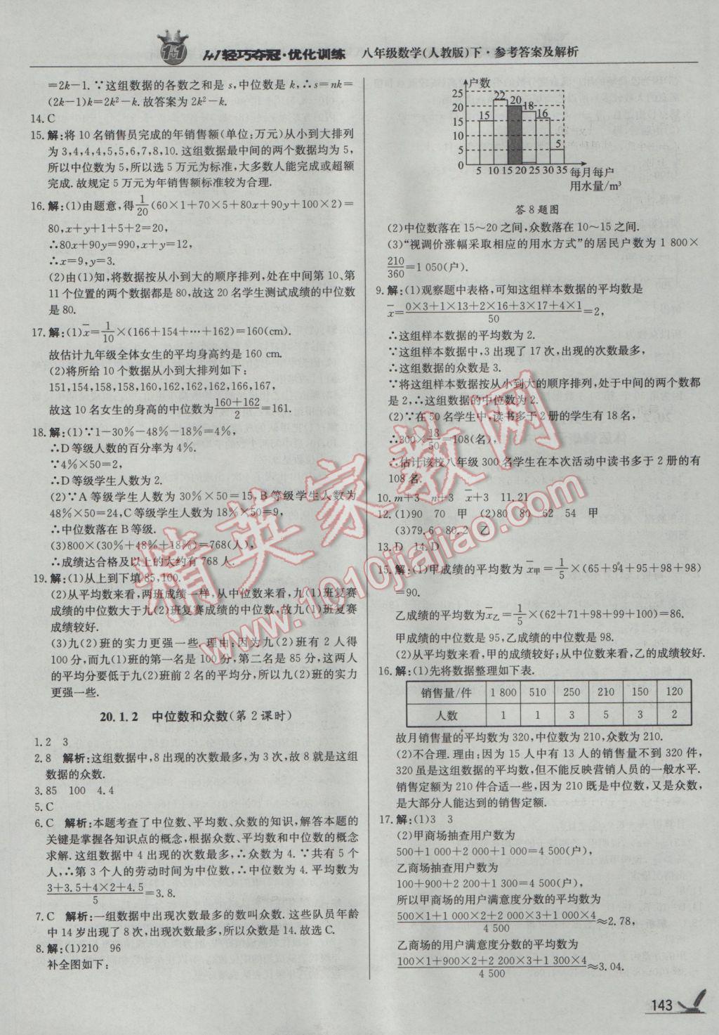 2017年1加1轻巧夺冠优化训练八年级数学下册人教版银版 参考答案第24页