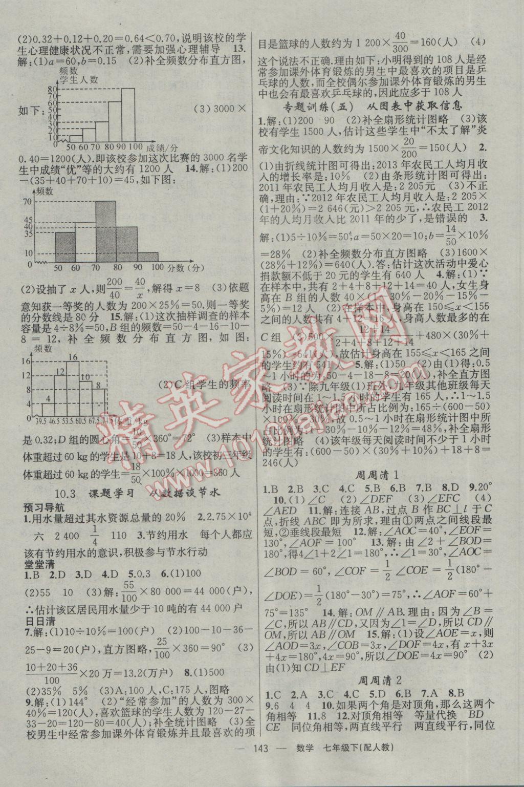 2017年四清导航七年级数学下册人教版 参考答案第12页