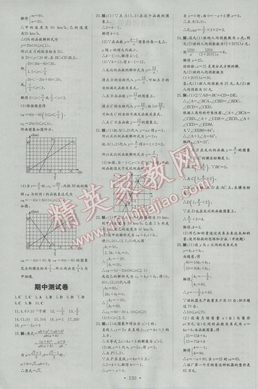 2017年練案課時作業(yè)本八年級數(shù)學(xué)下冊華師大版 參考答案第20頁